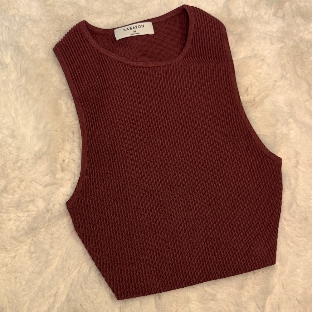 Babaton Deep Redish Brown Ribbed Tank Top